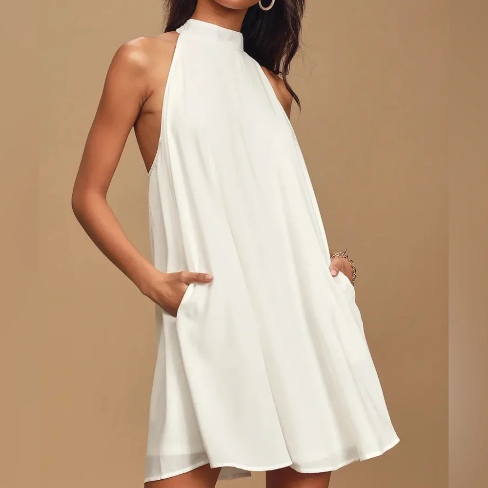 Lulu’s White High Neck Swing Dress - Picture 2 of 3